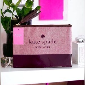 KATE SPADE NWT LARGE TASSEL POUCH BAG ASH ST LOGO DEEP PLUM